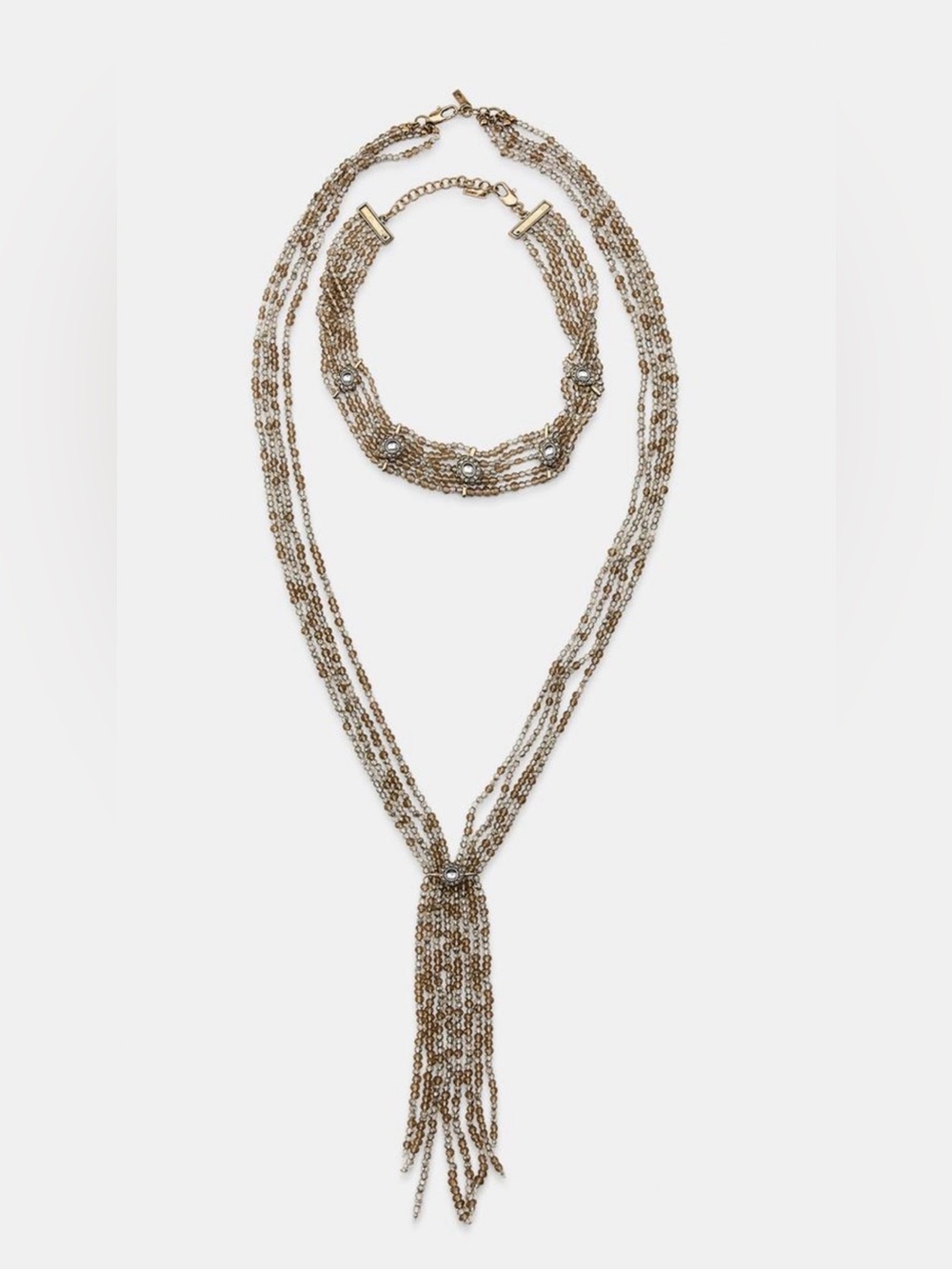 Nwt- zara- Set of 2 choker necklaces with beads and rhinestones
